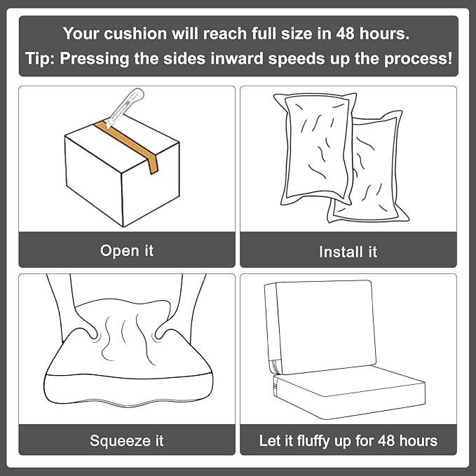 Favoyard Outdoor Deep Seat Cushion Set, 19 x 19 Inch Rainproof & 3-Year Fade Resistant Patio Furniture Cushions, Removable Seat Bottom & Back Cushion covers with Ties for Chair, Sofa, Couch, Dark Grey