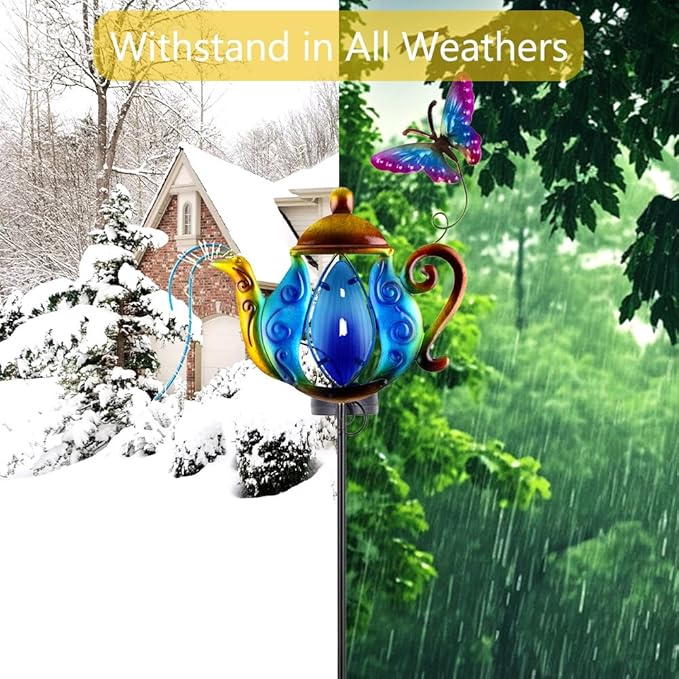 Solar Pathway Lights Outdoor, 2 Pack Metal Garden Lights, Decorative Lanscape Lighting Waterproof Solar Garden Decor Gifts for Mom, Women - Blue