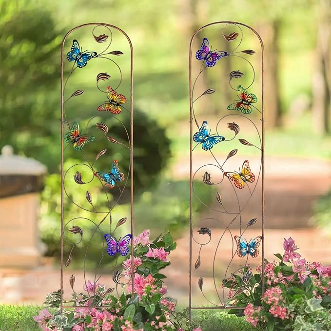 Set of 2 Butterfly Metal Garden Trellis for Climbing Plants, Decorative Vegetables Flowers Vine Trellis for Outdoor Patio 60'' H x 11'' W