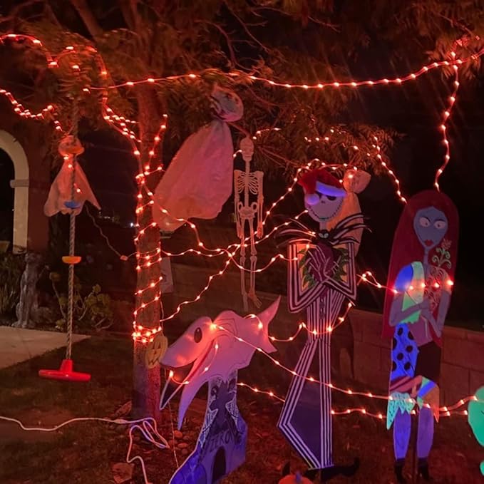 QITONG 4 Pack Orange Solar Fairy Lights, Each 33ft 100 LED Solar Christmas Lights Outdoor Waterproof, 8 Modes Christmas String Lights