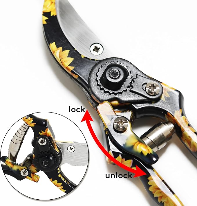 GARTOL Garden Tool Set - 3 Piece Thickly Cast Aluminum Gardening Tools Kit with Flower Paint, Heavy Duty Hand Garden Tools with Box Include Trowel, Rake, Pruner Shear, Gift for Gardener (Sunflower)