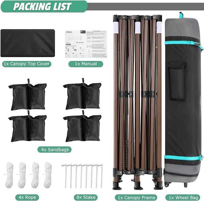 COBIZI 10x15 Pop Up Canopy Tent Heavy Duty Without Sidewall, Commercial Outdoor Easy Pop Up Gazebo for Party Wedding All Weather Waterproof UV 50+ with Roller Bag(Leg Upgraded),Black