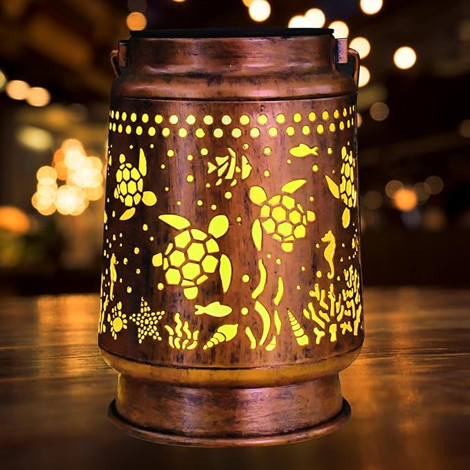 kyoryuger Sea Turtle Solar Lanterns Outdoor Turtle Gifts for Women Mom Grandma, Turtle Lovers Gifts, Birthaday for Mom Metal Decorative Lanterns for Yard Patio Lawn Solar Garden Decor