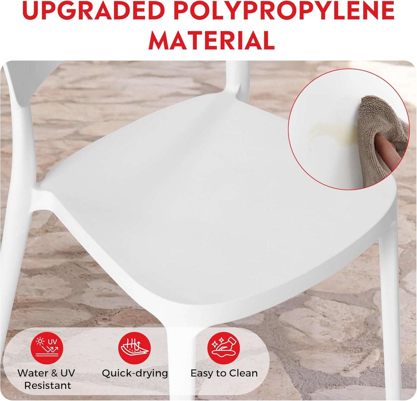 Dining Set for 4, HDPE Patio Round Dining Table and Stackable Comfortable Dining Chair, Outdoor Small Patio Furniture Set All Weather for Backyard Porch Poolside, White