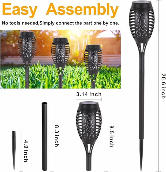 Solar Lights Outdoor, 6Pack Solar Torch Light with Flickering Flame for Garden Decor, Waterproof Outdoor Lighting Landscape, LED Flame Torches for Outside Patio Pathway Yard Decorations