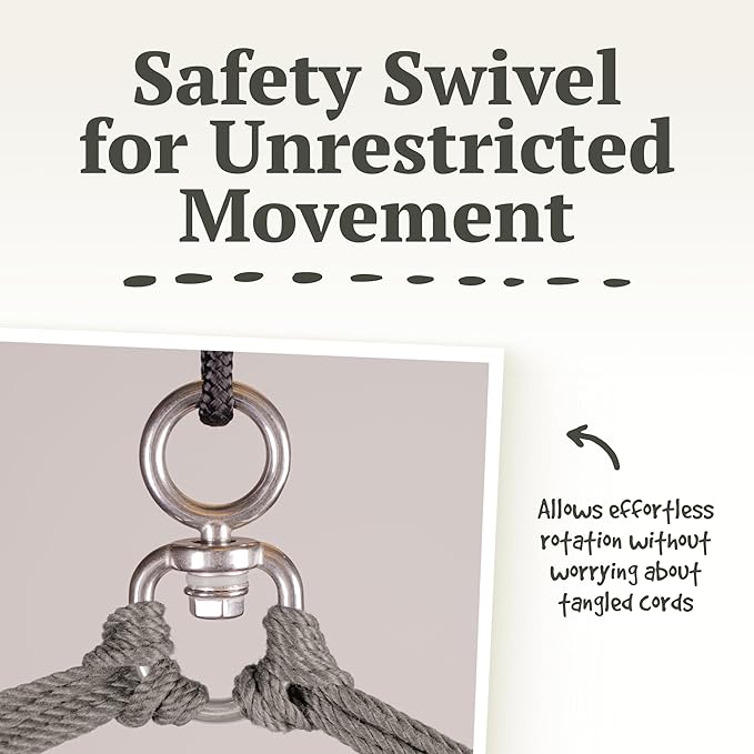 LA SIESTA® - Large Comfort Habana Cotton Hammock Chair & Romano Steel Stand - Indoor/Outdoor Hanging Chair Swing for Bedroom Porch Balcony - Boho Swing - Onyx