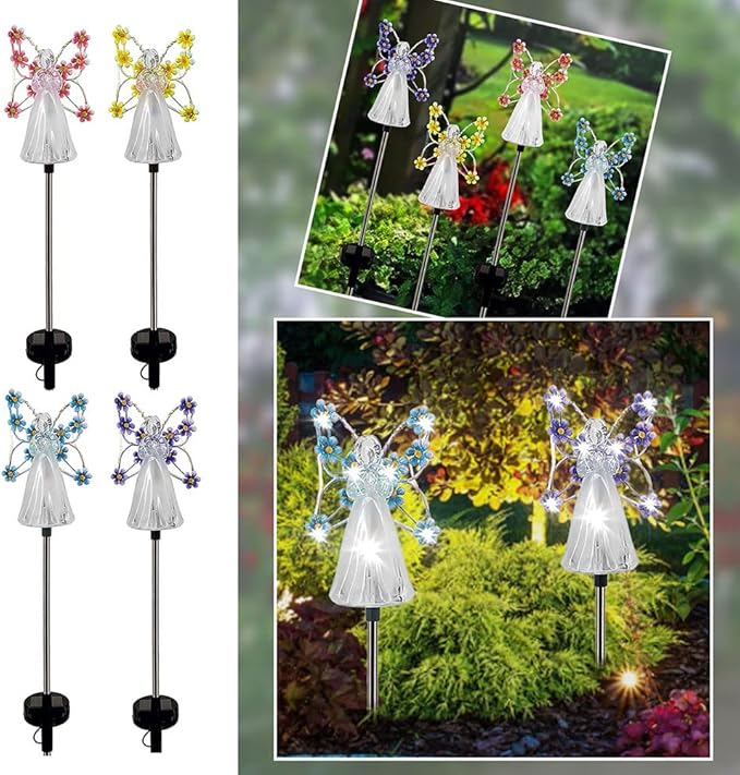 YWBL-WH 2PCS Angel Solar Lights LED Solar Garden Stake Lights Outdoor Garden Eternal Light Angel Decoration ()