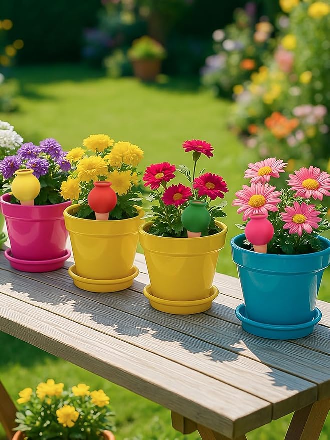 4Pcs Plant Watering Globes, Kalolary Hedgehog Shape Self Watering Spikes Terracotta Drip Water Stakes Irrigation Watering Bulbs for Pot, Indoor, Outdoor, Vacation (Bottle)