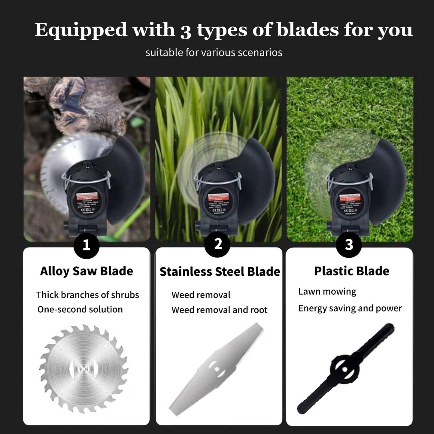 Electric Weed Wacker with Wheel, 21V Cordless Weed Eater with 2 x Batteries & 1 Charger, 3 in 1 Grass String Trimmer/Brush Cutter/Edger, Stringless Lightweight Weed Trimmer for Garden, Yard and Lawn