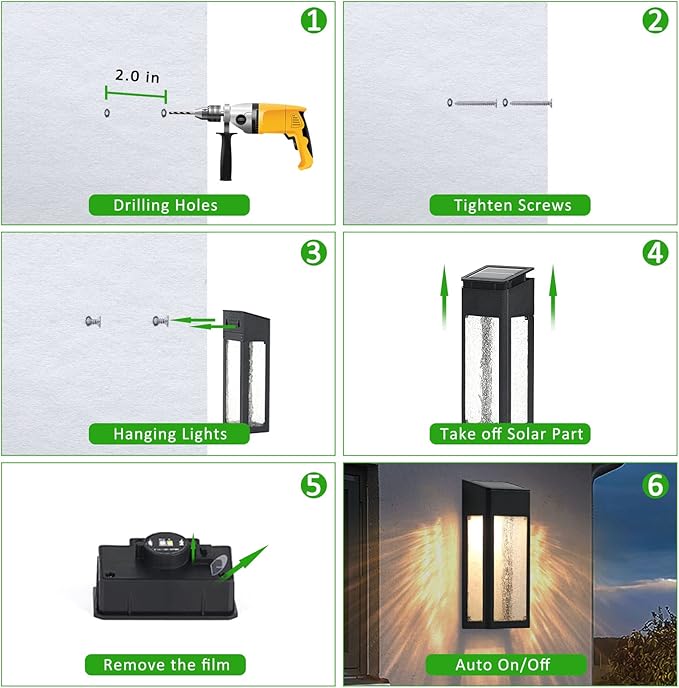 Solar Outdoor Lights, Metal Seeded Glass Auto On/Off Waterproof Solar Wall Warm/Color Changing Solar Lights for Wall Fence Patio Yard Porch Garden Decor,4 Pack