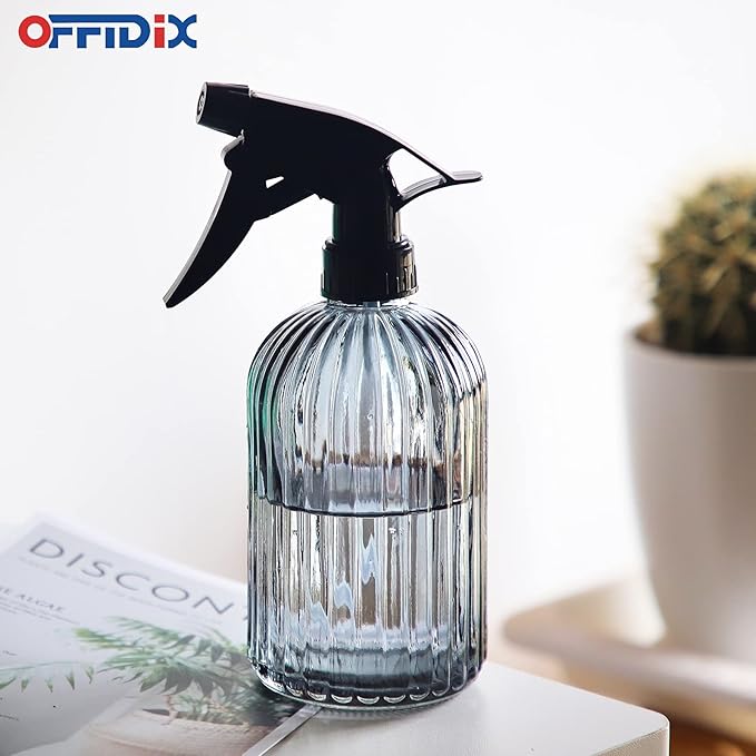 OFFIDIX Glass Spray Bottle, Garden Plants Indoor Plant Mister with Adjustable Nozzle, 0.4L/13.5oz Pressure Watering Can Handheld Spray Bottle for Outdoor Indoor Plants and Cleaning Work (Gray)
