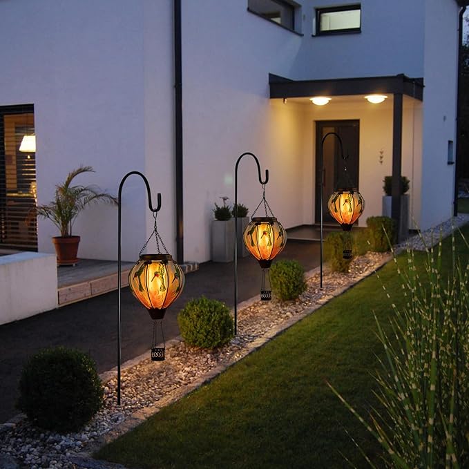 Hummingbird Hot Air Balloon Hanging Solar Lantern Lights, Flickering Flame Solar LED Candle Lights Outdoor Garden Decorative Metal & Glass Waterproof Lanterns for Yard Patio Farmhouse Decoration