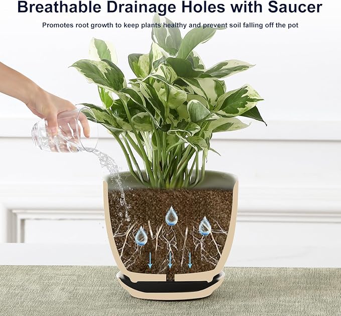 Sureasy Ceramic Plant Pots, 4.7 Inch Flower Pots for Indoor Plants, Succulent Pots with Saucer and Drainage Hole, Decorative Planter for Succulent, Cactus, Set of 4, White