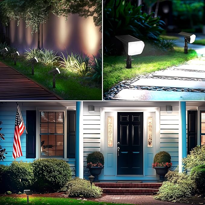 Consciot Solar Spot Lights Outdoor Waterproof, 24 LED Dusk-to-Dawn Solar Outdoor Lights, 2 in 1 Adjustable Wall Lights, Daylight Solar Landscape Spotlights for Garden Yard Wall Walkway, 6 Pack