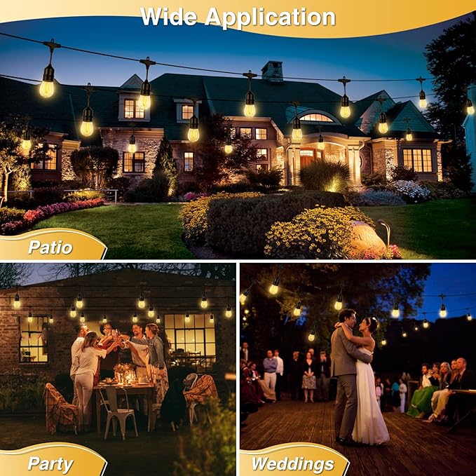 ZJOJO 60FT Solar String Lights Outdoor Waterproof, Solar Lights Outdoor with 15 Shatterproof Bulbs IP65, Patio Light for Outside Decor