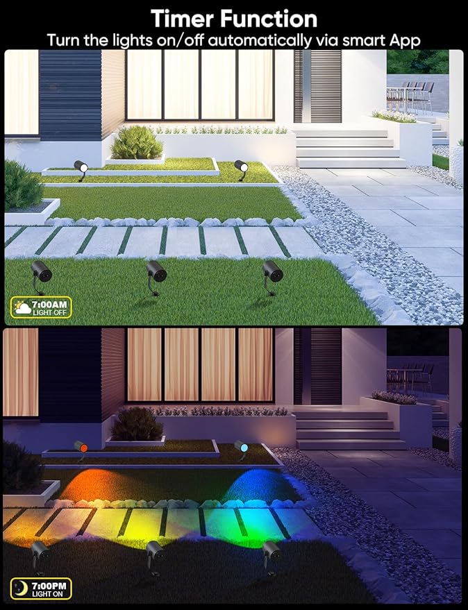 Smart Outdoor Spot Lights 24W, RGBCW Color Changing Landscape Lights 4 Pack, IP65 Waterproof Low Voltage Landscape Lighting, App/Voice/Remote Control, for Garden Yard Pathway Holiday Decor
