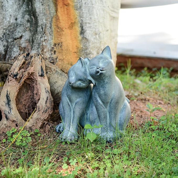 Newman House Studio Garden-Statues Cats Kitten-Couple Figurines Decor - Polyresin Sculpture for Outside Farmhouse Yard, 8.9 * 8.3 * 10.9 Inch