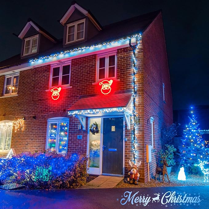 JMEXSUSS Connectable Blue and White Christmas Lights, 8 Modes 100 LED Twinkle String Lights Indoor, Clear Wire Plug-in Christmas String Lights Outdoor Waterproof