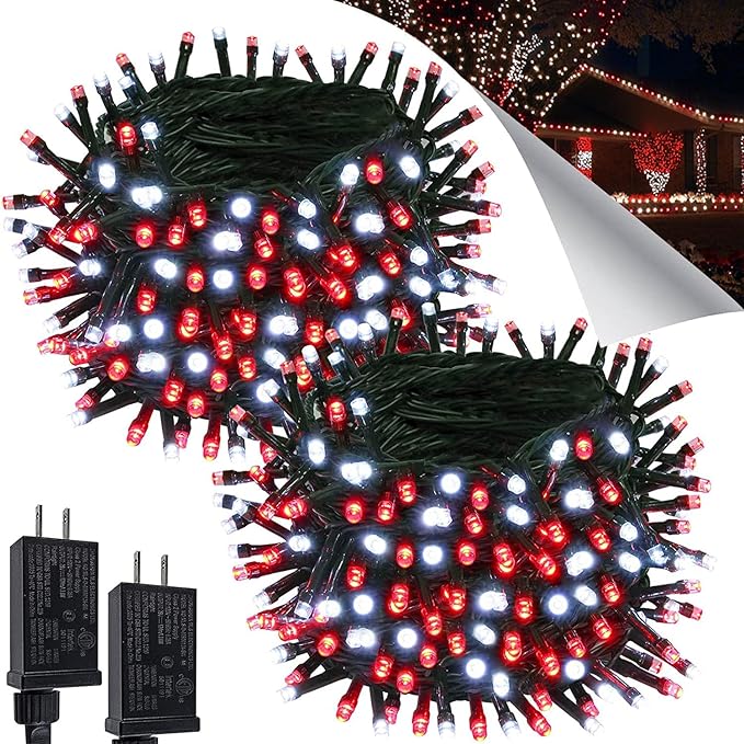 Connectable Red And White Christmas String Lights, 2Pack 164FT 400LED Christmas Lights for Outside/Indoor, Plug In Christmas Tree Lights with 8 Modes, String Lights for Christmas Decorations Holiday