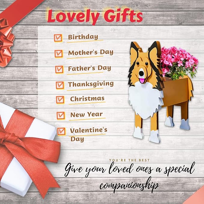 Sheltie Dog Planter Plant Pots,Cute Garden Dog Flower Planter,Dog Planters Birthday Gifts for Women,Office,Indoor/Outdoor Decor(9.45 * 8.66 * 13.39in)