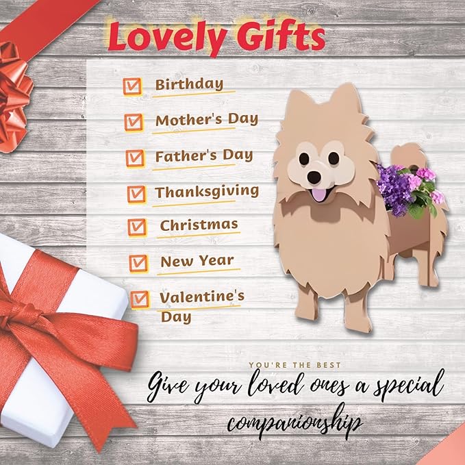 Brown Pomeranian Dog Planter Plant Pots,Cute Garden Dog Flower Planter,Large Dog Planters Birthday Gifts for Women,Office,Indoor/Outdoor Decor(9.84 * 8.66 * 16in)