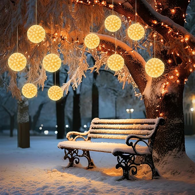 Brightown 6" Christmas Lighted Sphere Balls, 100 LED Warm White Starlight Ball - Plug-in Waterproof Outdoor & Indoor Christmas Holiday Decoration