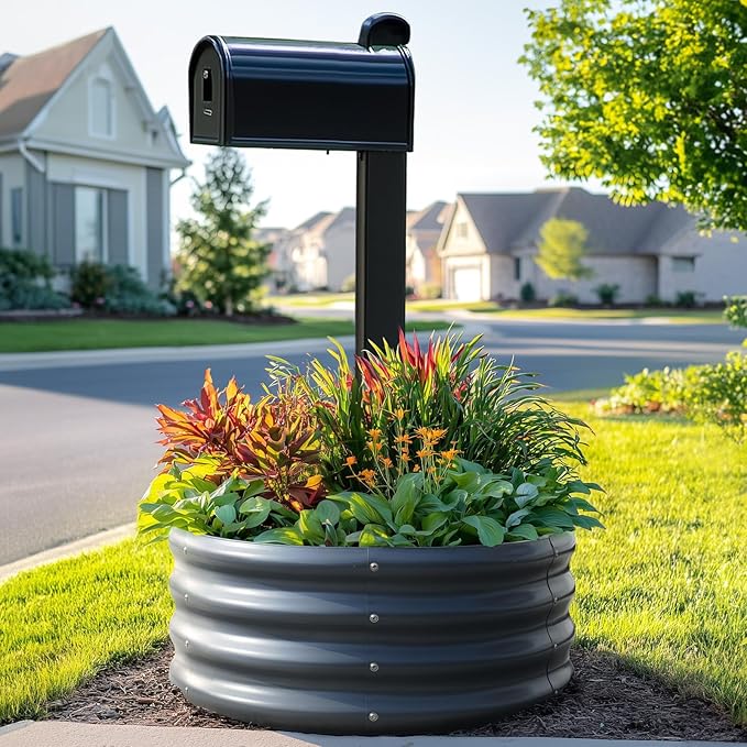 KING BIRD Raised Garden Bed Galvanized Round Planter Box Outdoor for Gardening, Plants, Vegetables, Flowers, Dark Grey, 24x24x12 in 2 Packs