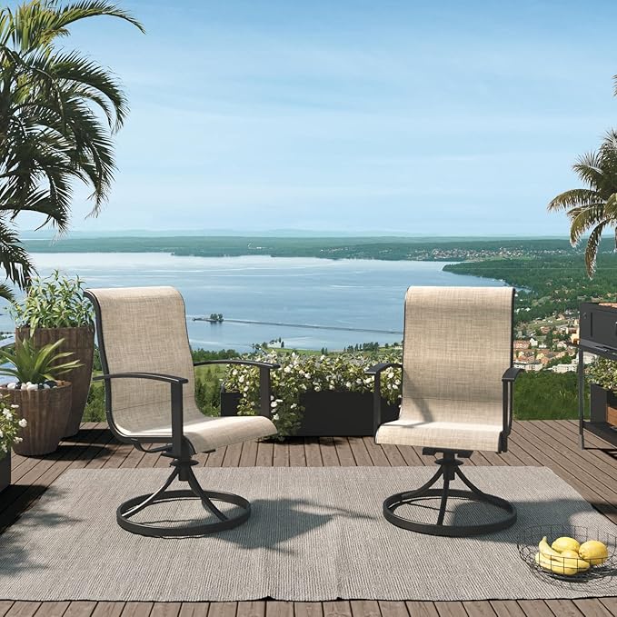 Grand patio Outdoor Swivel Dining Chairs 4-Piece Patio Dining Chairs Set Mesh Sling Patio High Back Swivel Rockers, Mixed Coffee