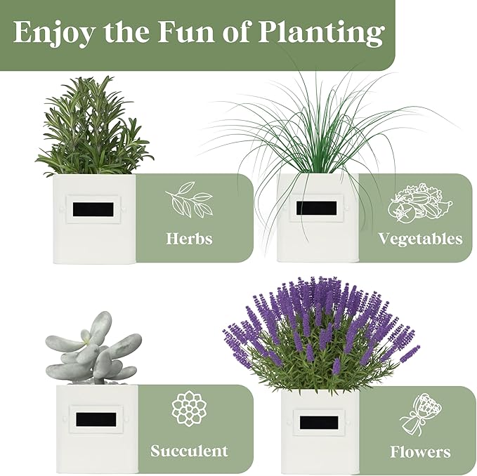 PERFNIQUE Indoor Herb Garden, Herb Garden Planter Set with Tray, Farmhouse Indoor Plant Pots, Windowsill Herb Garden with Drainage(Planter only) for Indoor/Outdoor, Window Pots(White)