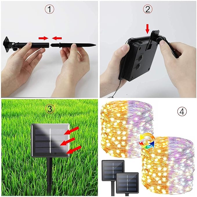 (Warm White ⇋ Multicolor) Solar Christmas String Lights Outdoor, 2-Pack 80FT 200 LED Waterproof Copper Wire, Solar Twinkle Lights with 8 Modes Solar Fairy Light for Tree Garden Wedding Christmas Decor