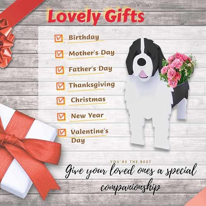 Newfoundland Dog Planter Plant Pots,Cute Garden Dog Flower Planter,Dog Planters Birthday Gifts for Women,Office,Indoor/Outdoor Decor(9.45 * 6.77 * 13.99in)