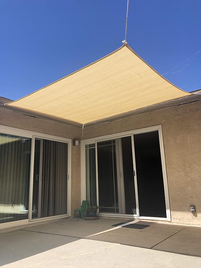 Eden's Decor Straight Flat-Edged Sun Shade Sail Rectangular 6' x 11' Wheat UV-Blocking Outdoor Canopy Fabric Cloth Awning for Pergola Patio Garden Backyard Custom Size