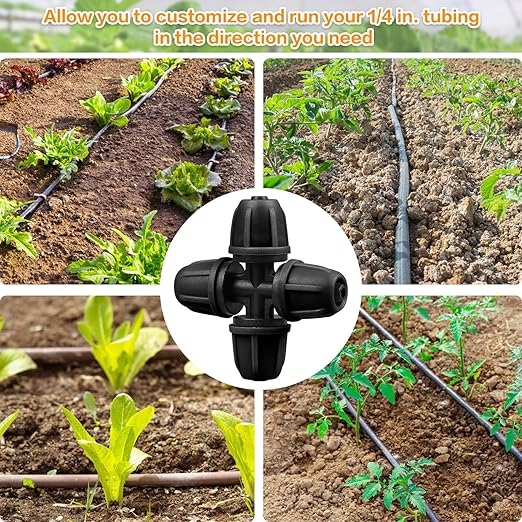 Upgraded 1/4" Drip Irrigation Cross Fittings:24 Pieces Leak Free Lock Barbed 4 Way Tee Connectors for 1/4 Inch Irrigation Tubing Quick Connect Parts for Garden Landscape System