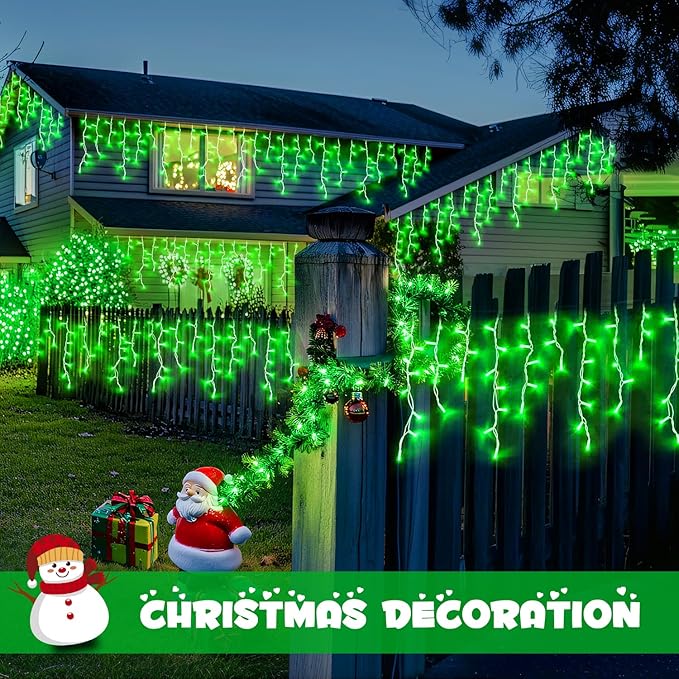 JMEXSUSS 400 LED 38.8F Green Icicle Lights for St Patricks Day Decorations, Green Christmas Lights Indoor Outdoor, Green String Icicle Lights for House Fireplace Party Yard Decoration