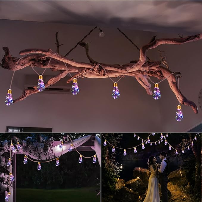 Solar Outdoor String Lights, 20Ft Vintage Rope Hemp Solar Patio Lights, Waterproof Multicolor Solar Powered String Lights With 8 Modes 16 Shatterproof Bulbs for Garden Fence Stairs Balcony Café Bistro