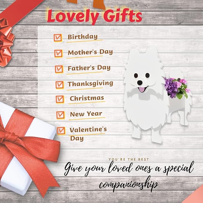 White Pomeranian Dog Planter Plant Pots,Cute Garden Dog Flower Planter,Dog Planters Birthday Gifts for Women,Office,Indoor/Outdoor Decor(9.45 * 6.65 * 12.13in)