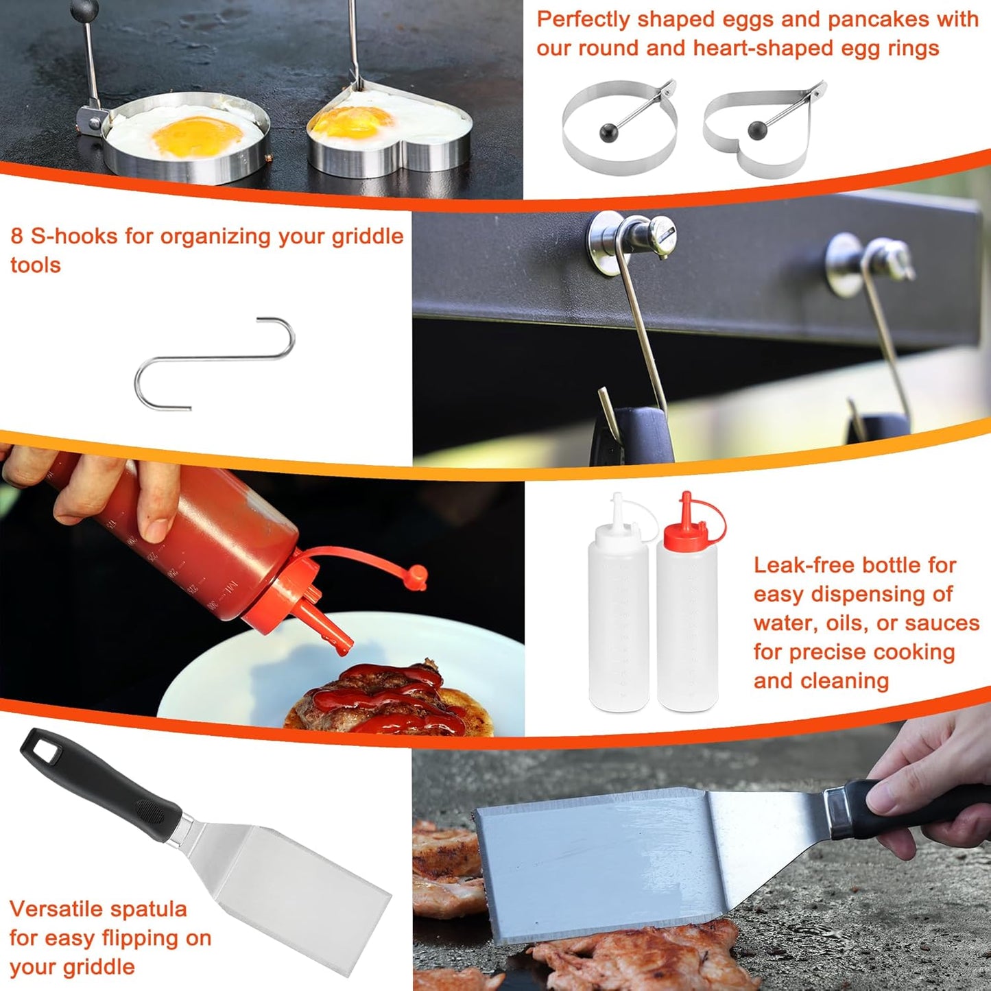 Griddle Accessories Kit, 39PCS Flat Top Grill Accessories Set, Griddle Accessories Set with Basting Cover, Spatula, Scraper, Burger Press, Tongs, Cleaning Kit