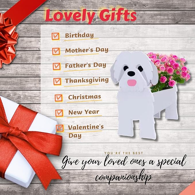 Shih Tzu White Dog Planter Plant Pots,Cute Garden Dog Flower Planter,Dog Planters Birthday Gifts for Women,Office,Indoor/Outdoor Decor(9.45 * 8.98 * 13.5in)
