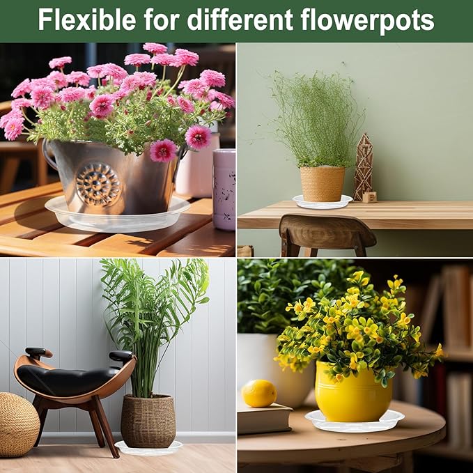BORPEIN Plant Saucer (8,10,12inch, 18 Pack) Clear Plastic Plant Trays for Pots Indoors Outdoors,Thicker Flower Pot Saucers, Plant Plate to Catch Water