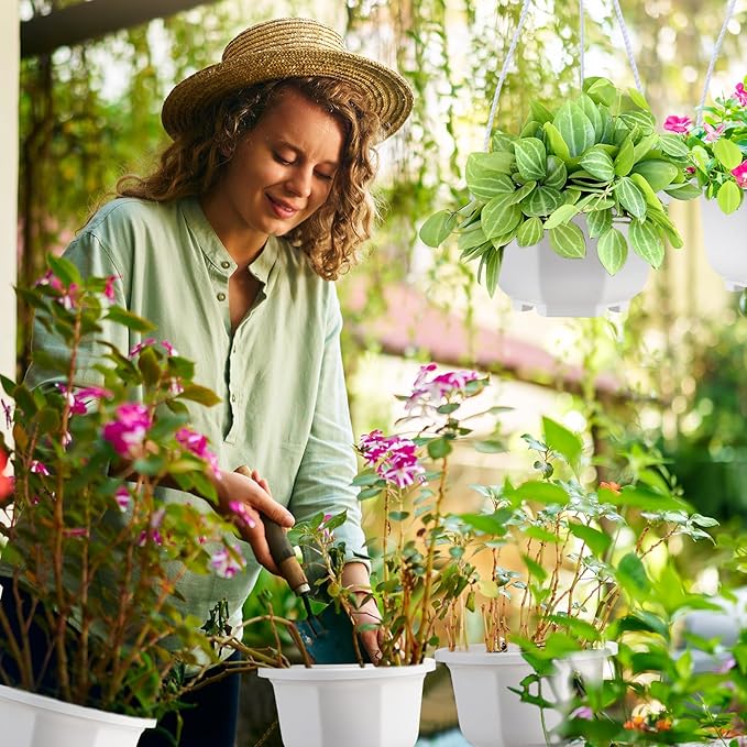 Roshtia 24 Pcs Hanging Plastic Planter Pot with Hook Flower Pots Baskets Hanging Nursery Planter Holder for Outdoor Indoor Plant Garden (Ceramic White,5 Inch)