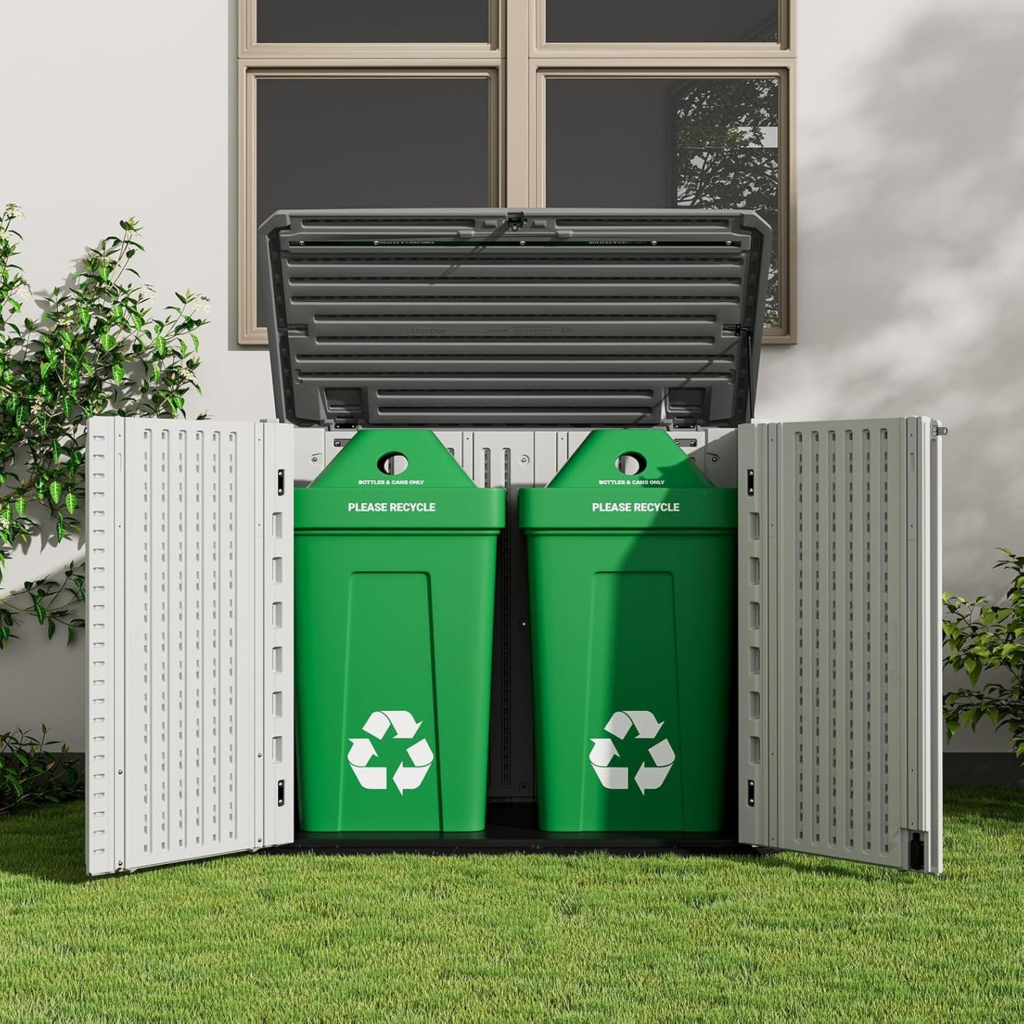 ZZM 4x3FT Heavy-Duty Outdoor Storage Shed | 34 Cu.Ft Waterproof Resin Cabinet with Double-Wall | UV-Resistant & Lockable for Garden Tools, Bikes, Patio Furniture (Wood Grain Texture)