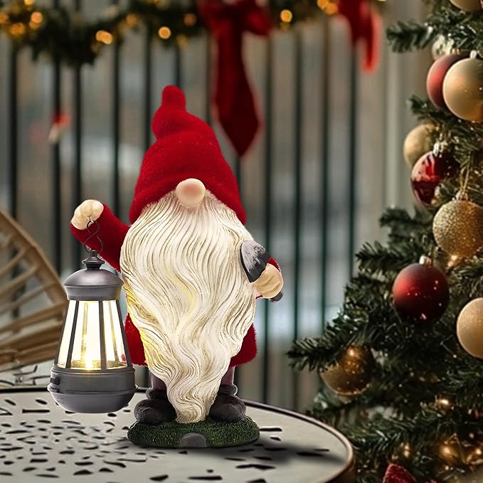 TERESA'S COLLECTIONS Valentines Gnomes for Outside, Resin Gnome Decorations with Solar Outdoor Lights for Garden Decor, Red Christmas Garden Sculptures & Statues for Patio, Gifts for Mom