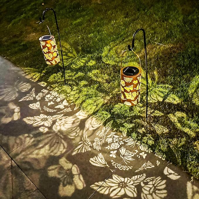 4 Pack Butterfly Solar Lanterns Outdoor Hanging Lantern Lights, Flower Pattern Waterproof LED Garden Decorative Light for Patio Yard Pathway Lawn Front Porch Tree