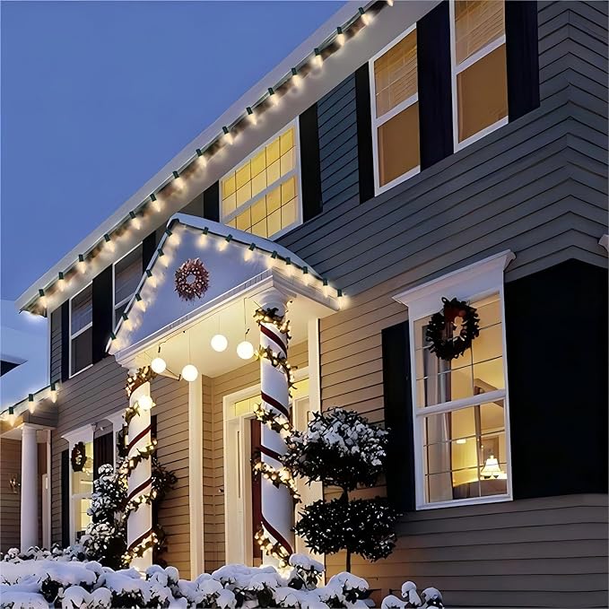 Vintage C9 LED Christmas Lights Outdoor, 25 Feet C9 Warm White String Lights Outdoor with 26 LED Clear Bulbs for Indoor Christmas Tree Roofline Holiday Party Garden Patio Backyard Cafe Decoration