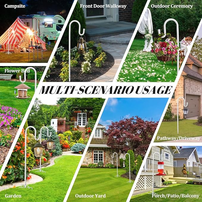 Bird Feeder Pole with Shepherds Hook - Heavy Duty Hummingbird Feeder Stand with 5 Prong,78" Adjustable Rustproof Garden Hooks Outdoor for Hanging Birdfeeder,Wind Chimes,Lanterns,Solar Lights,White