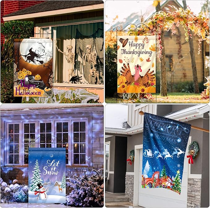 12 Pack 28 x 40 Inch Seasonal Spring Large Holiday Yard Flags Easter 4th of July Garden Lawn Double Sided Seasonal Flags Polyester Festive Set for Outdoor Decoration