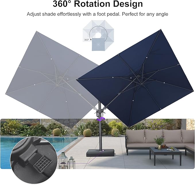 PURPLE LEAF 9' X 12' Left-right Tilting Outdoor Patio Umbrella Swivel Offset Cantilever Heavy Duty Rectangle Aluminum Umbrella with UV Resistant for Deck Pool Patio Backyard, Ocean Slate