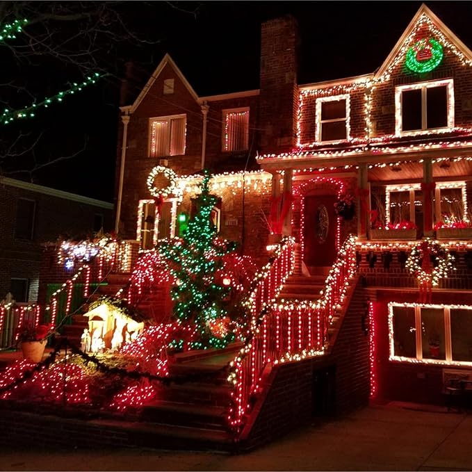 QITONG 4 Pack Red Solar Fairy Lights, Each 33ft 100 LED String Light Outdoor Waterproof, 8 Modes Silver Wire Red Outdoor Lights