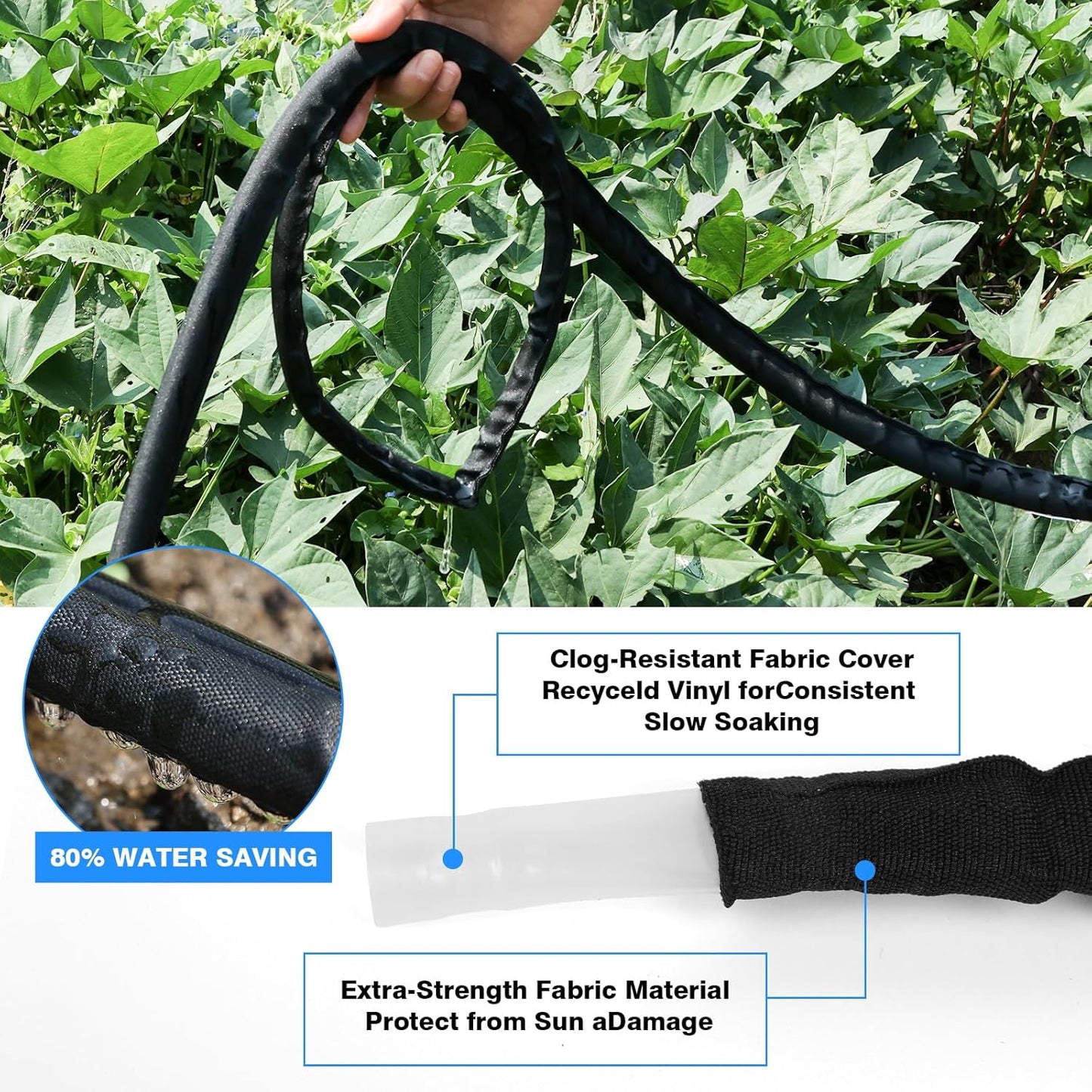 Flat Soaker Hose 50FT (25FT x 2),Drip Hose for Garden Beds Linkable Irrigation System Lightweight and Easy Watering for Tree Plant and Save 80% Water for You(50FT)