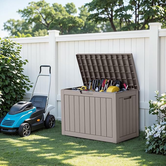 DRATO 45 Gallon Deck Box, Outdoor Storage Box for Patio Furniture, Patio Cushions, Gardening Tools, Pool Supplies 480lbs Weight Capacity,Waterproof Resin Storage Boxes